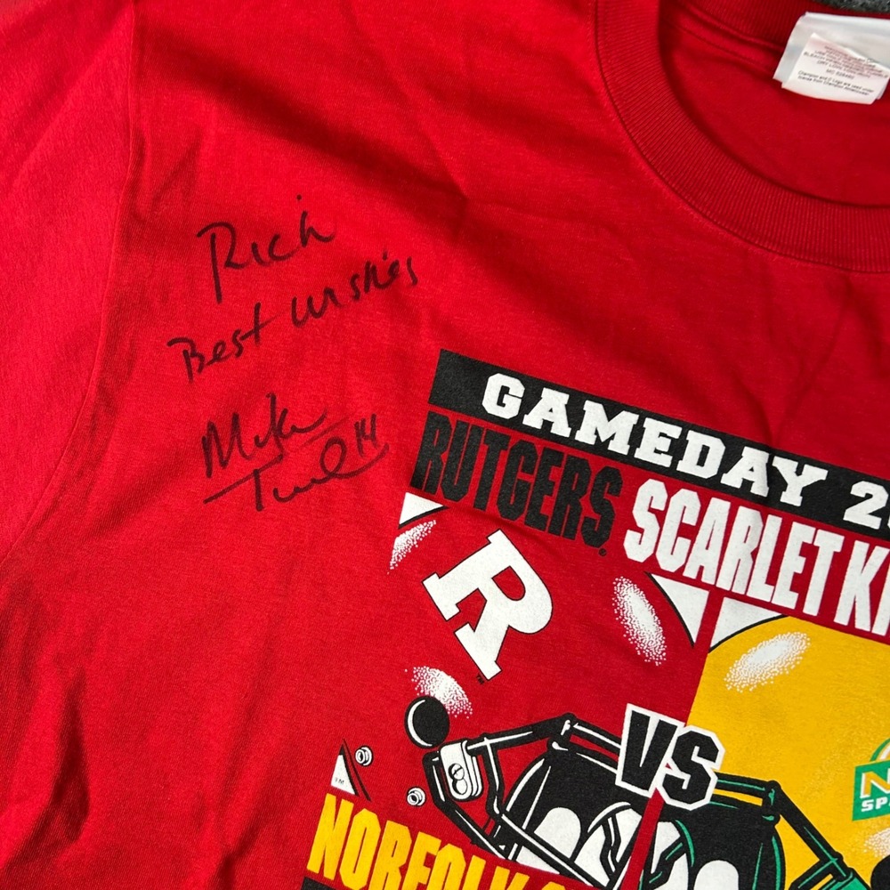 Champion Rutgers vs Norfolk State Gameday 2007 Signed T-Shirt Red XXL Mens - Picture 2 of 8